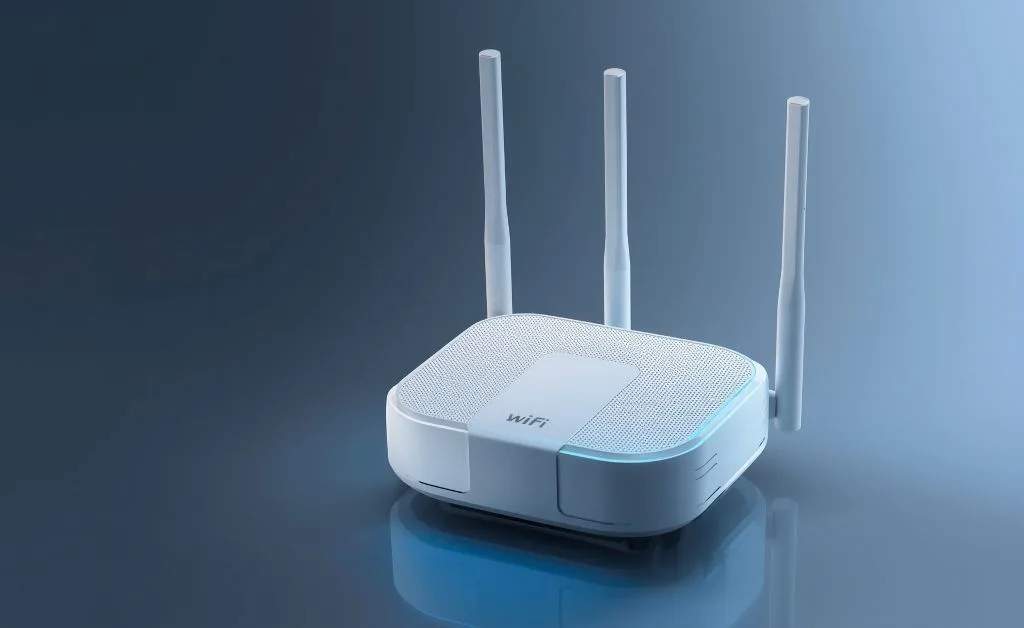 Roteador WiFi 6 Mesh: A Solução Definitiva para Internet Rápida na Sua Casa Aparelho Roteador na cor branca, dispostivos móveis se conectam nele para acessar a internet. Roteador WiFi 6 Mesh