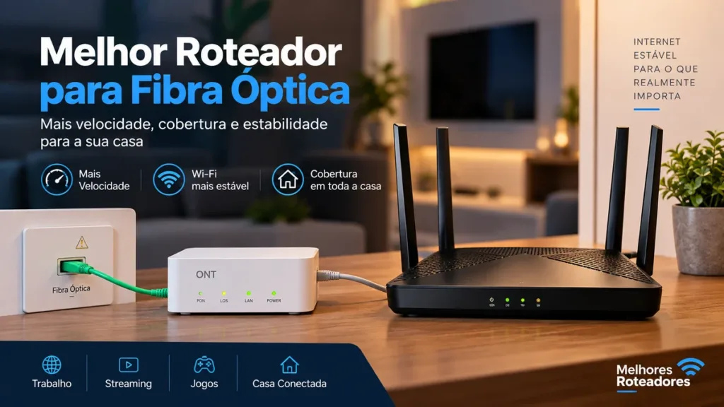 Roteador para fibra óptica conectado à ONT em uma rede residencial