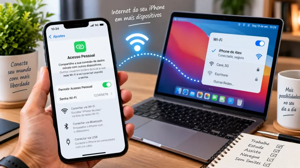Como rotear internet do iPhone usando o Acesso Pessoal