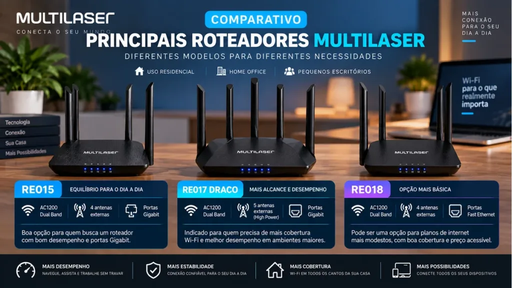 Comparativo de roteadores Multilaser RE015, RE017 e RE018