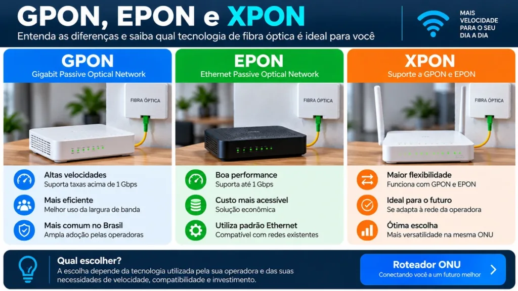 ONU GPON, EPON e XPON para fibra óptica