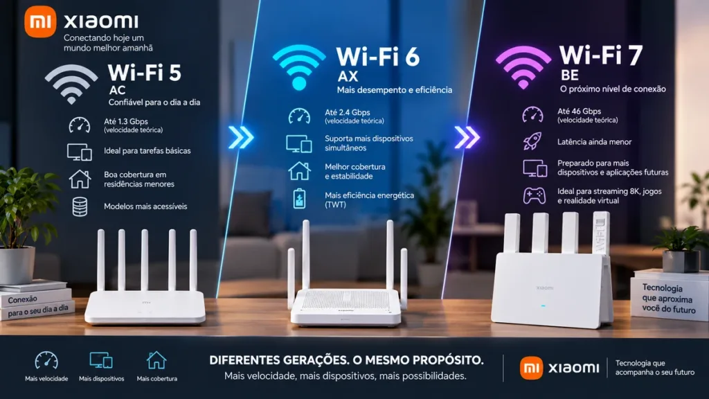Wi-Fi 5, Wi-Fi 6 e Wi-Fi 7 em roteadores Xiaomi