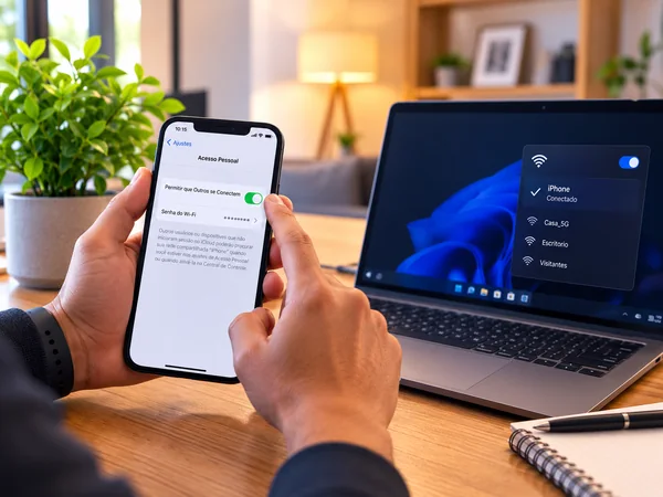 Início Celular compartilhando internet Wi-Fi com notebook por meio de hotspot